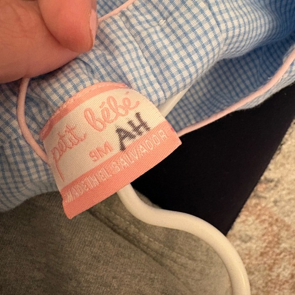 Blue Gingham Kids One Piece with Floral Embroidery - Picture 3 of 3